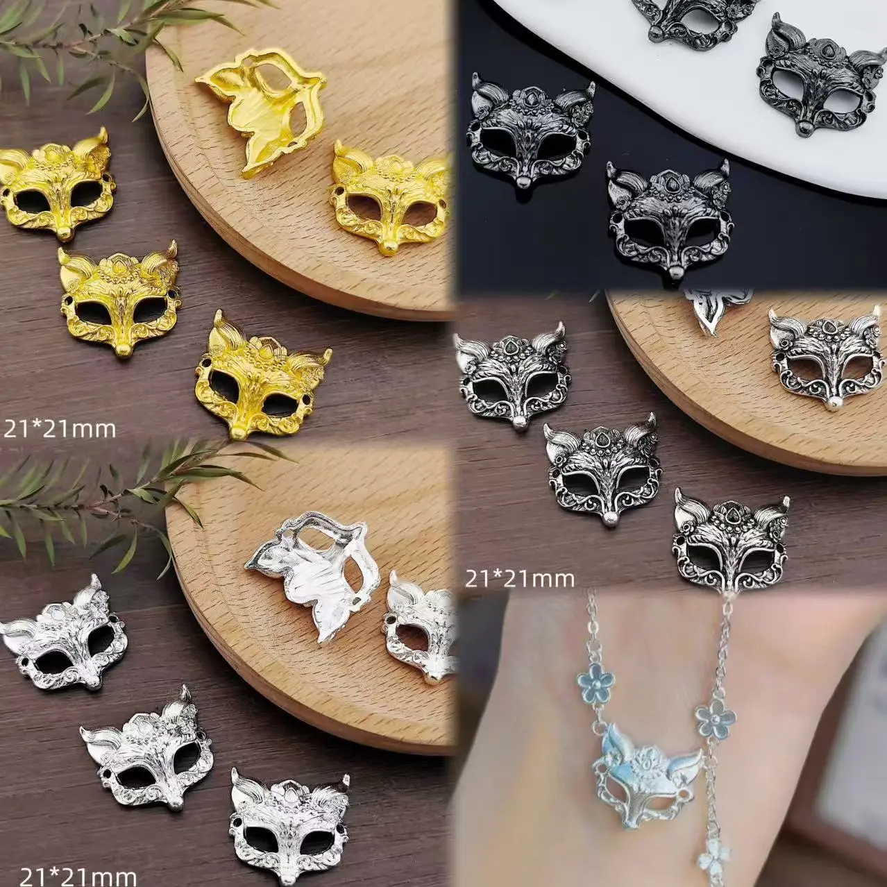Live3 Cute Fox Mask Shape Pendants & Connectors, Festive Fashion Accessories for Costume Jewelry, Keychains