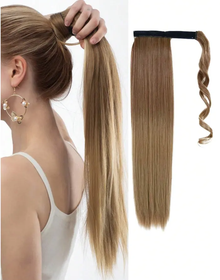 long straight hair wig piece ponytail synthetic female ponytail hair extensions