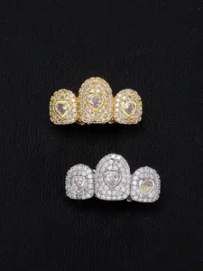 Three heart-shaped hip-hop braces set, full of zircon, Rap accessories, enhance your temperament, Heart Shaped Brackets
