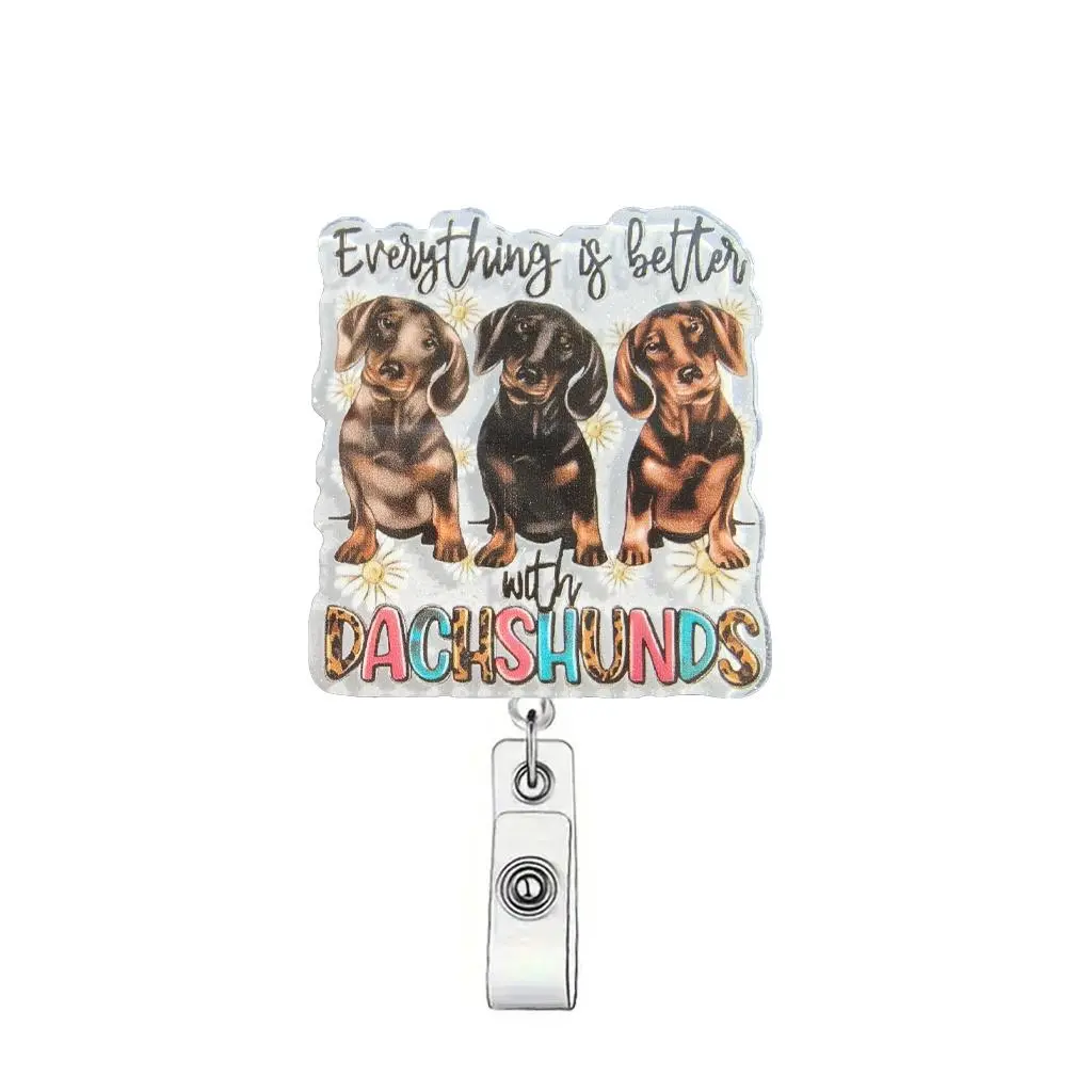 Cute Dog Pattern Retractable Badge Holder, 1 Count Lovely Badge Scroll with ID Card Pack, Suitable for Students Office Staff Doctors Nurses Teachers, Animal Shaped Badges, Badge Buddy Nursing, Badge Reels Retractable