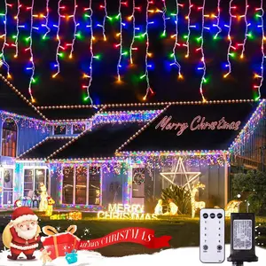 JMEXSUSS Icicle Christmas Lights, LED Multicolor Icicle Lights Indoor Outdoor Waterproof, 8 Modes Christmas Xmas Roof Party Colorful Set Ornaments