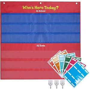 Attendance Pocket Chart for  Classroom Wall Organization, Who is Here Today Pocket Charts for Teachers Clearance,    Teaching Supplies, 72 Cards and 3 Hooks Included