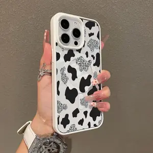 Trendy Magnetic Case Suitable for iPhone X/11/12/13/14/15/16/17/Plus/Air/Pro Max/Pro,Samsung S25,S24,S23,S22,Ultra Plus FE Glitter Cow Print MagSafe Ready, Ultra Thin & Shockproof |   Cute Pick for Girls