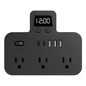 Outlet Extender Surge Protector, 6 Outlet Splitter with 5 USB Ports (2 USB C), Multiple Plug Expander Wall Charger, with Time Display Multi Plug Wall Adapter, Multifunctional Power Strip