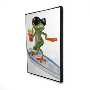 360 stand Funny Frog Surfing Decorative Wall Print, 24x36 in. Kids Nature Artwork Canvas, Home Decor Supplies for Aquatic-Themed Spaces