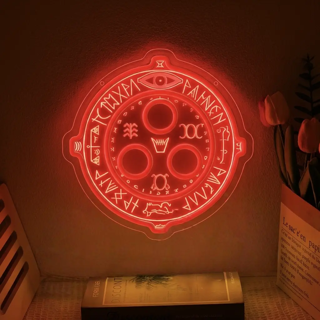Cult Leader Symbol Neon Sign - Silent LED Light for Wall Decor, Dimmable USB Powered Horror Aesthetic Night Light for Bedroom, Man Cave, Game Room, Fans Gift (Red Light)