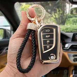 TPU Car Key Case with Keychain, Waterproof Car Key Protector, Fashionable Car Key Case for Toyota Fortuner Tundra Camry RAV4 Highlander Smart Key