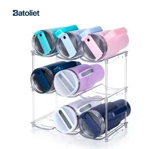 Stackable Water Bottle Organizer for Stanley 40 oz Tumbler, Water Bottle Holder for Cabinet, Pantry Kitchen Organizers and Storage for Stanley Cup Accessories, Tumbler Organizer and Wine Rack, 4Pack