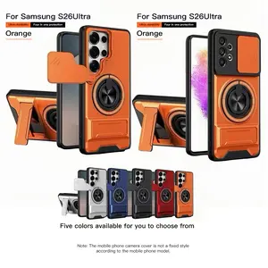Rotating Ring Kickstand Phone Case for Samsung S25/S24/S23/S22/S21 Ultra, Military Grade Armor Protective Cover, TPU+PC Shockproof Shell, Built‑in Camera Lens Protector, High‑End Unisex Stand Case