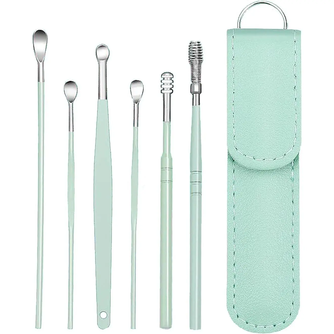 6 Pcs Ear Wax Removal Kit,Ear Cleaner Tools: Mini Portable Ear Scope with Stainless Steel 360° Spiral Ear Massage Cleaning Tool for Adults Kids - Ear Wax Remover with Storage Box
