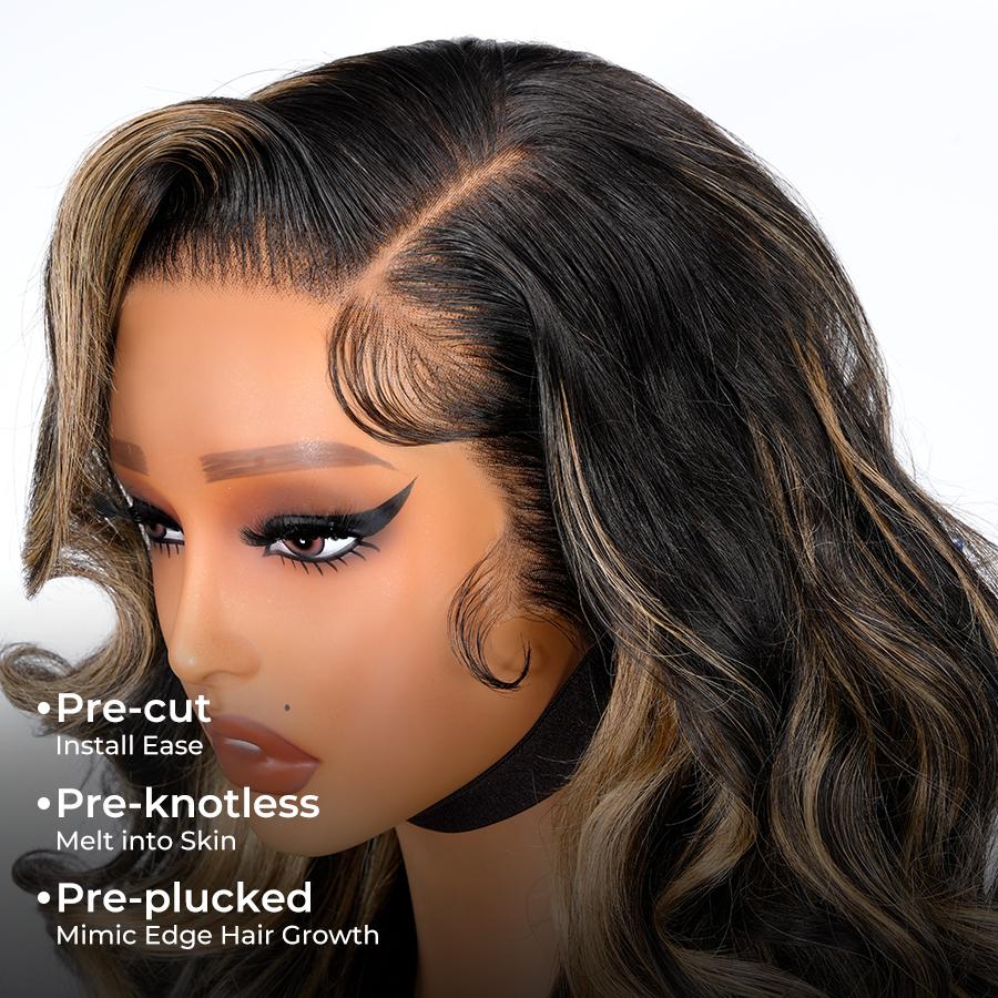 [200%Density]AliPearl Wigs Side Part Honey Blonde Balayage Highlight Wigs 13x4 Lace Front Wig Pre Styled Glueless Customized Wavy Human Hair
