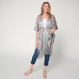 Vince Camuto Belted Metallic Topper with Fringe