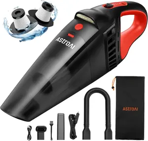 【Valentine's Day Gift】AstroAI Handheld Car Vacuum Cordless with Accessories, Portable Vacuum Cleaner with 12V DC Power, LED Light, Brush, Extended Suction Pipe, Hose, Mini Handheld for Car, Home, Office, and Pet Hair, Red