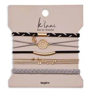 "Inspire" Grey & Black with Gold Flower Accent Hair Tie Bracelets