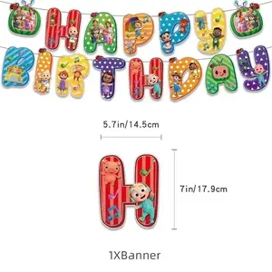 Cocomelon Theme Happy Birthday Party Decorations Latex Balloons Banner Flag Cake Toppers Party Supplies