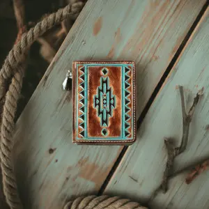 Bi-Fold Flipcase Wallet – Southwest Embossed Leather with Turquoise Trim (A3560102)