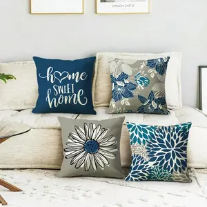 4 Pack Decorative Throw Pillow Covers Blue Pillow Covers Throw Pillow Cases Linen Square Pillow Case,Farmhouse Outdoor Modern Boho Pillow Covers for Couch Sofa Living Room, 18x18 Inch - ONLY Cover, NO Including Pillow