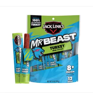 Jack Link’s x MrBeast Turkey Mini Sticks, As Seen on Beast Games, 8g Protein, Made with 100% All Natural Turkey, Zero Sugar, Pantry-Ready Snacks, 12 Count