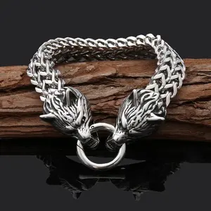 Men’s Stainless Steel Wolf Head Bracelet – Heavy Durable Hip Hop Rock Style For Daily Streetwear
