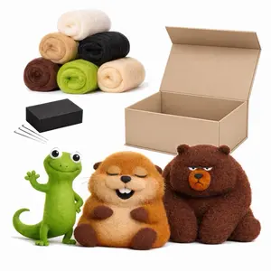 Wool Needle Felting Kit for Beginners- Forest Friends (Beaver, Gecko, Bear) All in One Wool Craft Kit with Tools, Wool, Instructions, and Felting Pad