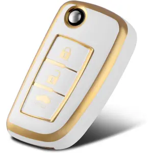 TPU Smart Key Fob Case Protective Cover Compatible with Nissan Rogue Rogue Select Rogue Sport Flip 3 Buttons TPU Remote Keyless Key Fob Case Protection Shell(White)