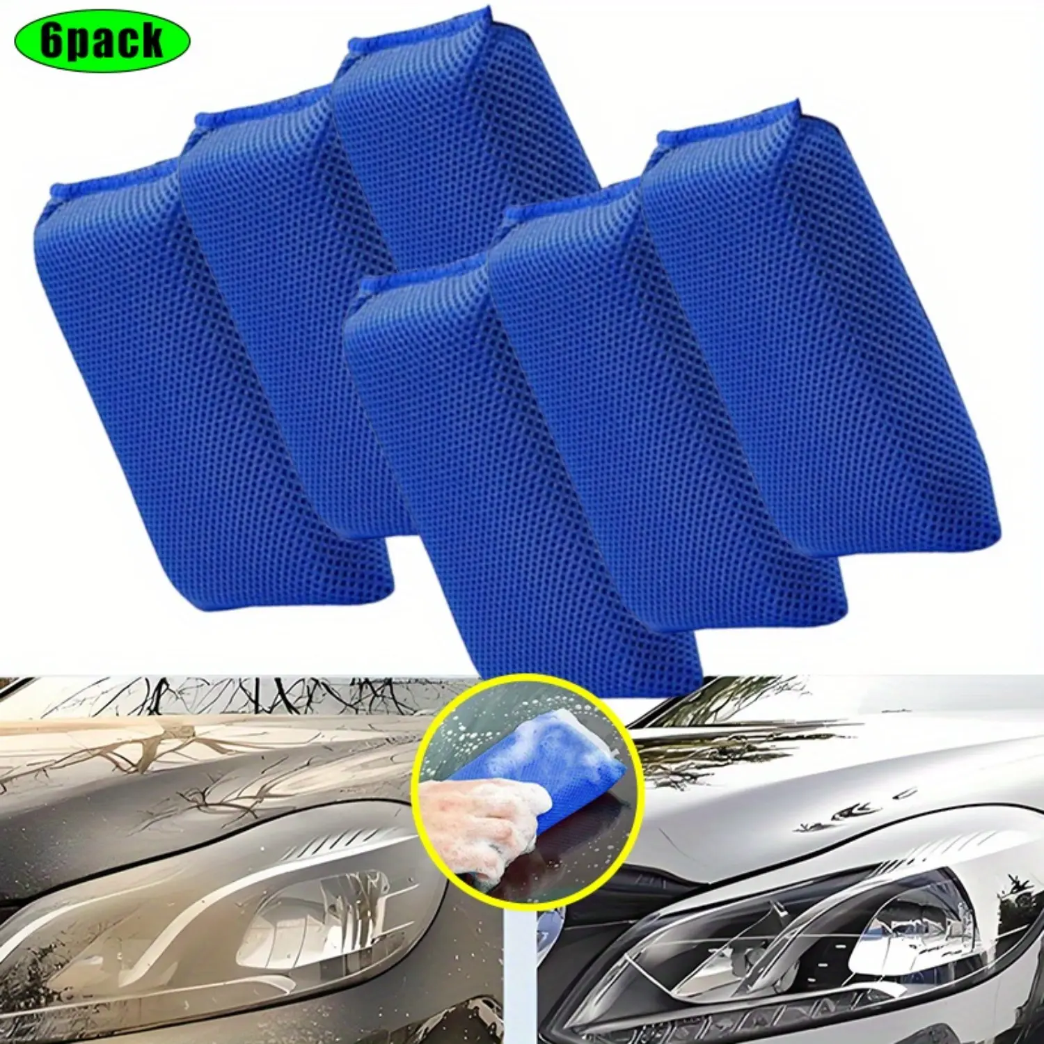 6 Pack Ultra Soft Mesh Car Wash Sponges,Non-Scratch Exterior Cleaning Sponge for Cars with Dense Foam,Scratch-Free Vehicle Washing Tool