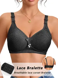 Women's Plus Size Lace Casual Comfortable Breathable No-Wire Magnetic Lift Anti-Sag Adjustable Fixed Cup Bra, 1 Piece