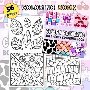 1PC Pattern Coloring Book, Large Size for Easy Coloring, Thick Paper, Adult Stress Relief and Healing, Geometric Shapes, Fruit Patterns, Fruit Designs, Single Volume, Everyday Leisure, Holiday Gift, DIY Handcraft Coloring Book, Adult Coloring Book