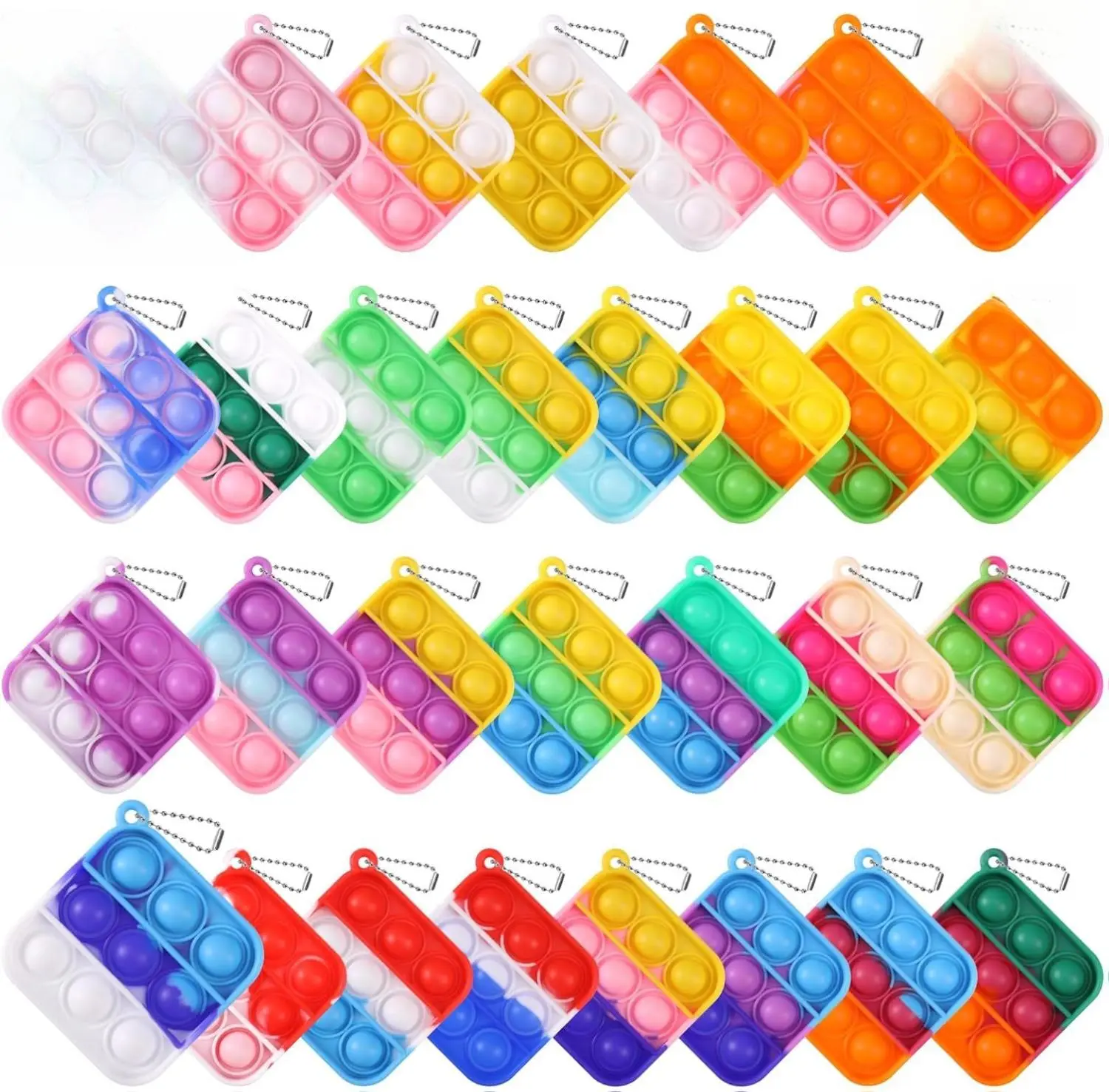 30-Pack Bulk Mini Pop Fidget Keychain Sensory Toys - School Classroom Prizes, Kids Party Favors for 4-12 Years, Sensory Processing Disorder Aids