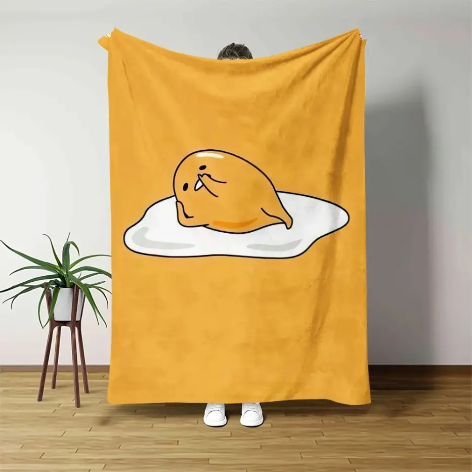 Gudetama Lazy Egg Flannel Blanket - 2D Single Print, Cozy Aesthetic, Comfy Vibes, Comfy and Cozy, Soft Blanket Vibes, Cuddly Warm Bedding Throw for Home Bedroom, Sanrio Decor Gift for Kids & Friends