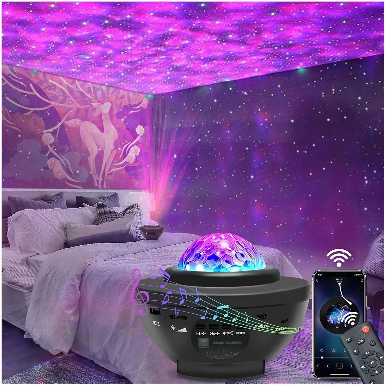Star Projector with Bluetooth Speaker Galaxy Night Light Dynamic Color for Bedroom – Great Gift for Space Lovers