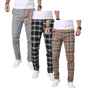 JUNBAOSS Men's 1-3 Pack Slim Fit Stretch Dress Pants Plaid Skinny Pants for Men, Straight Leg Fashion Comfort Flex Waist Pants, Mens Casual Business Golf Dress Chinos Pants