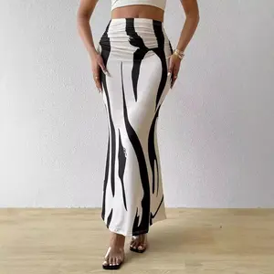 2025 Zebra Print Pattern Slimming and Heightening Hot-Selling High-Waisted Fishtail Pencil Skirt