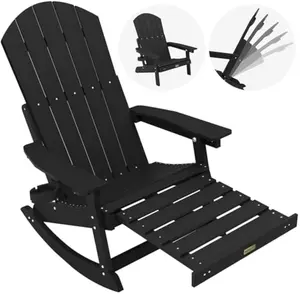 Adirondack Chairs with Retractable Ottoman: Oversize Adirondack Rocking Chairs - 5-Level Adjustable High Back - Outdoor Rocker with 2 Cup Holders for Porch/Gardens/Lawn/Patio/Backyard/