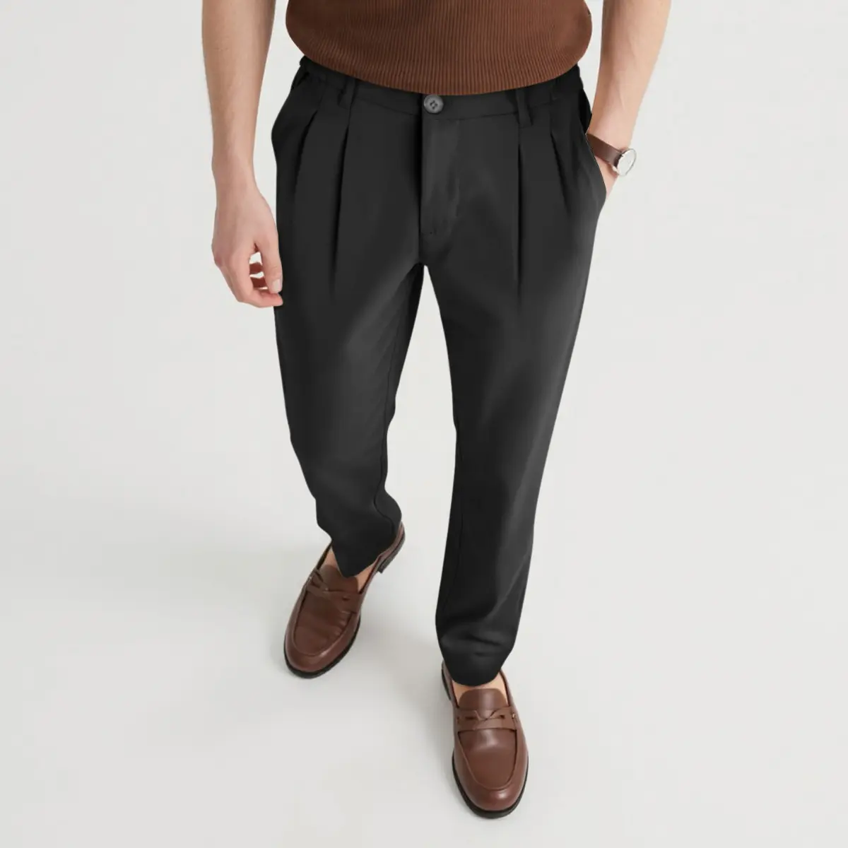 GINGTTO Men's Double Pleated Dress Pants Casual Stretch Slim Fit Tapered Chino Slacks Business Trouser with Elastic Waist for Daily Office