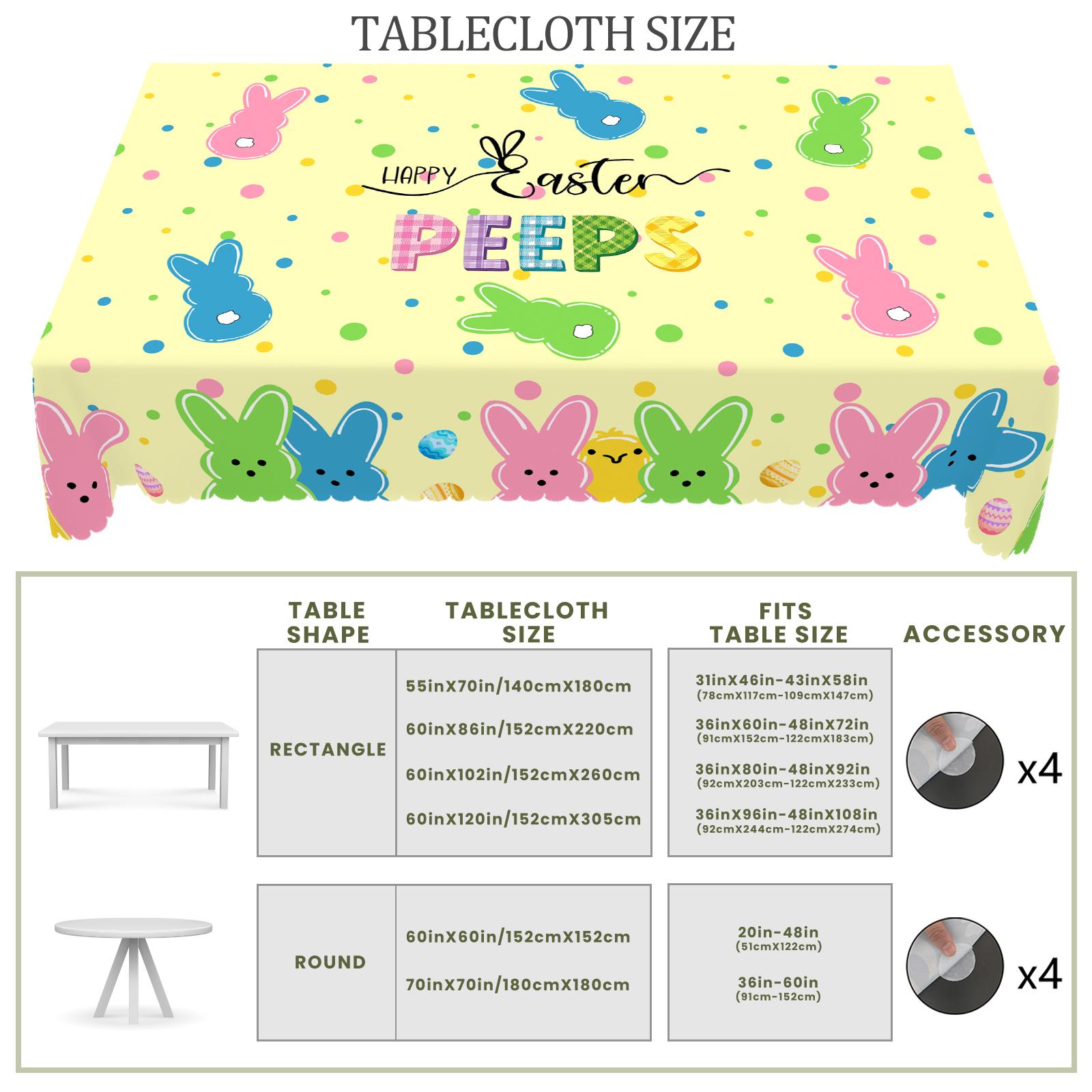 XEXSIN Easter Tablecloth Rectangle/Round with Bunny & Easter Egg Design Colorful Rabbit Kitchen Table Cover for Holiday Dining Spring Outdoor Parties Camping Farmhouse Style Decor