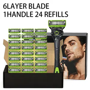 6-layer Men'S Razor, with a Skin Protection System , Green Safe Razor, for Daily Use, Tool Reusable And Easy to Clean, Classic Men'S Manual Shaving Set