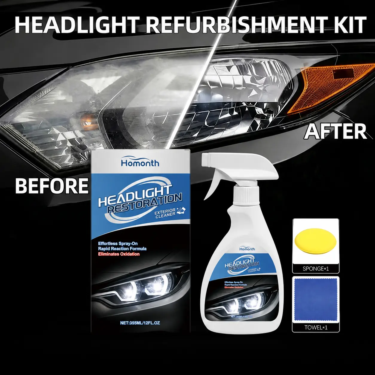 Automotive Headlamp Restoration Fluid Oxidized and Yellowed Automotive Headlamps Blurring Enhanced Crystallization Coating Refurbisher