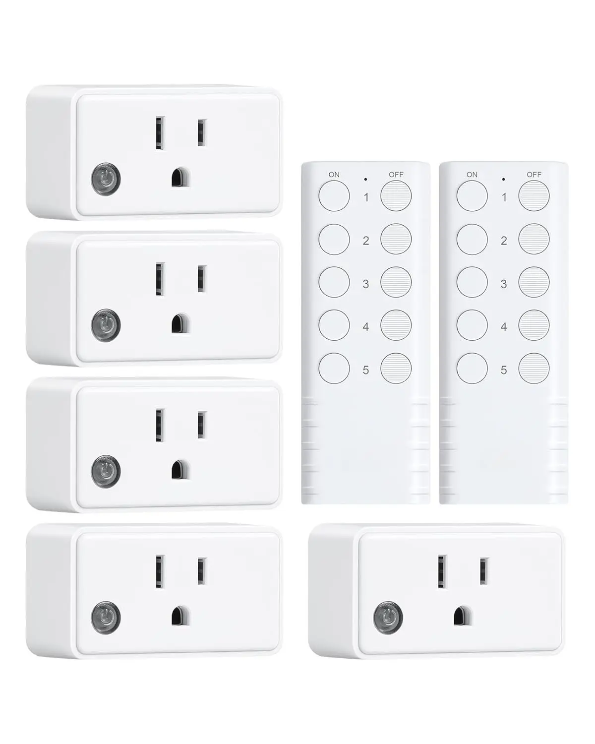Remote Control Outlet, 200FT Long Range  Light , Mini Remote Outlet Plug, 15A/1875W for Lamps, Christmas Lights, Household Appliances, FCC & ETL Listed (5 Outlets + 2 Remotes)