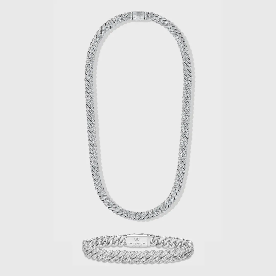 Iced Cuban Chain + Bracelet (Silver) - 10mm