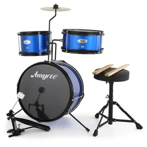 Beginner Kids 3-Piece Electronic Drum Set – Includes Cymbal, Tom, Bass Drum with Pedal, Drumsticks, Adjustable Throne – Junior Musical Percussion Kit for Boys & Girls, Black Relaxing Flute Music fork tune Plated Closed Hole Concert Sea Blue Tuning