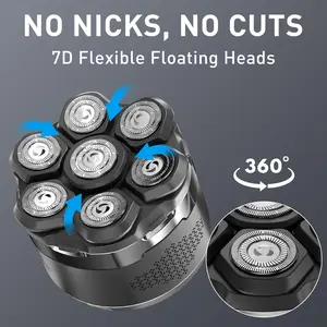 IPX7 waterproof electric shaver with seven blade heads, magnetic floating design, suitable for head, underarms, and legs, fast charging portable grooming kit by KOMINGDON