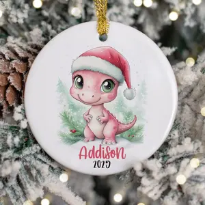 Custom Pink Dinosaur Ornament, Personalized Kids Christmas Trex Dino Ornaments, Girls Dinosaur Ornament ,Childrens Gift Ornament with Name