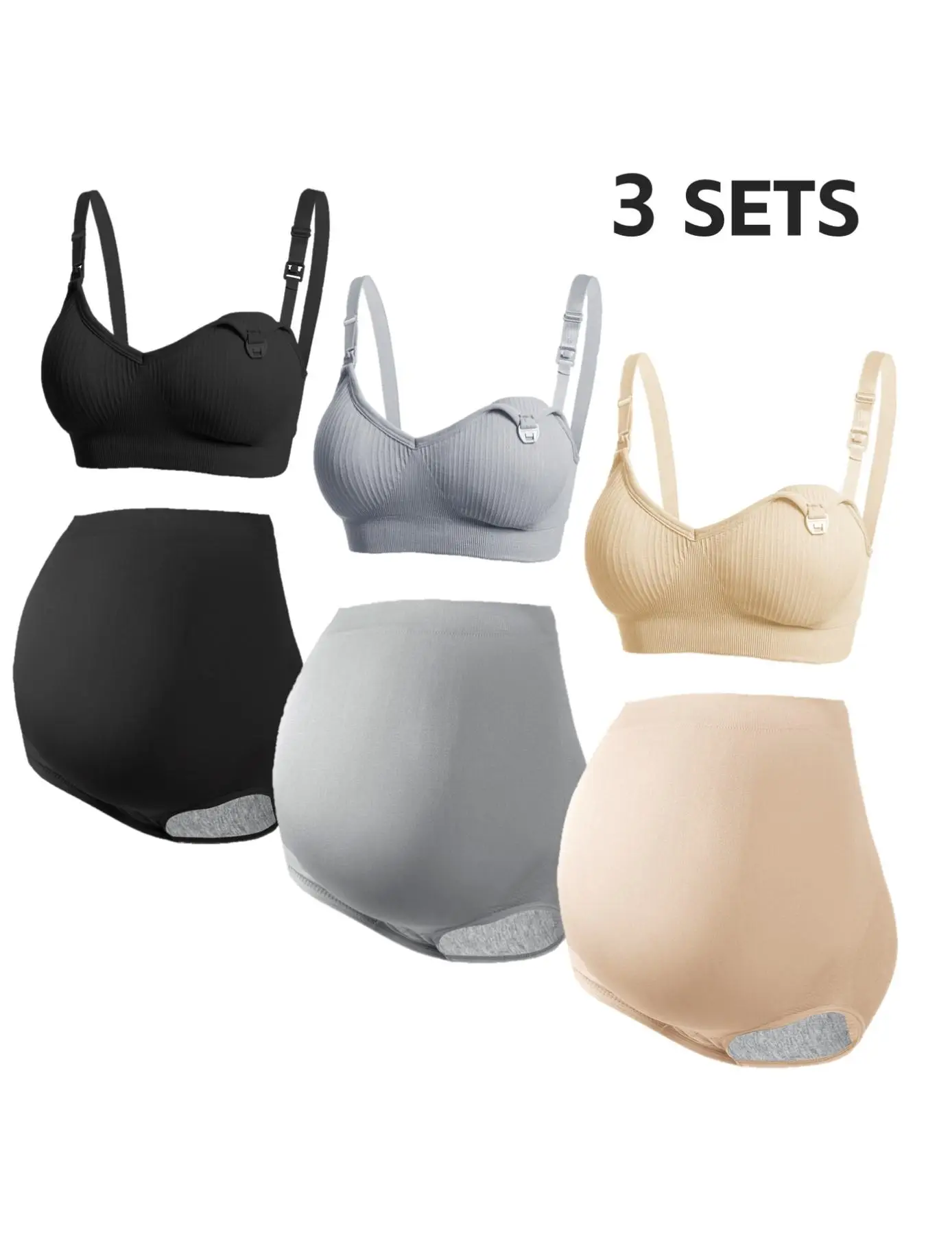 Maternity Solid Color Adjustable Strap Nursing Bra & High Waist Panty, Casual Maternity Underwear Set, Pregnancy Maternity Lingerie Set for All Season