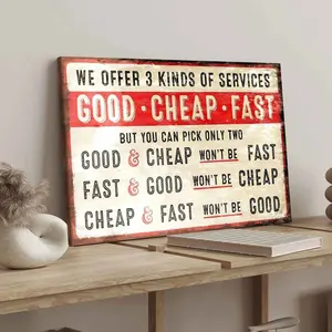 1Count Wooden Frame Canvas, Vintage Good Cheap Fast Services Saying, Exquisite Poster, Fashion Bedroom Decoration, Modern Art Home Poster, Waterproof High Definition Printing, Ideal Gift, Art