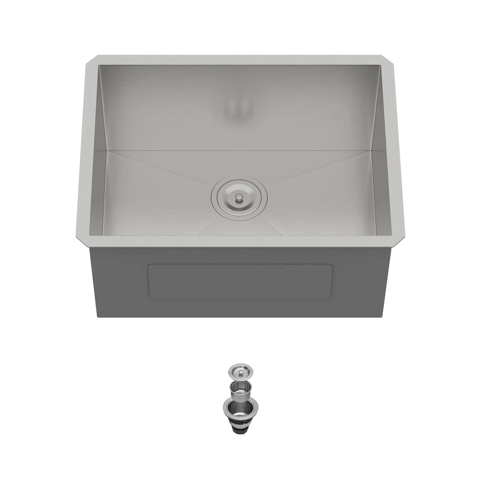 24-Inch Undermount Utility Sink, 16-Gauge T304 Stainless Steel Deep Single Bowl, Brushed Nickel, Soundproof Coating, X-Shaped Drain, for Laundry, Basement, Garage, Kitchen, Includes Strainer and Clips