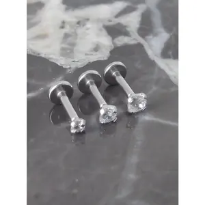 16g 2-3mm Tragus 1/4" 6mm Triple Helix Internally Threaded Ear Ring Prong Set Cubic Zirconia