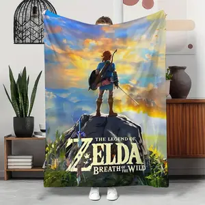 Hyrule Heritage Flannel Blanket throw Triforce Golden Design Ultra Soft cozy Fabric All Season Comfort Perfect For Gaming Marathons Camping Trips Machine Washable Durable Quality Legend Of Zelda Inspired