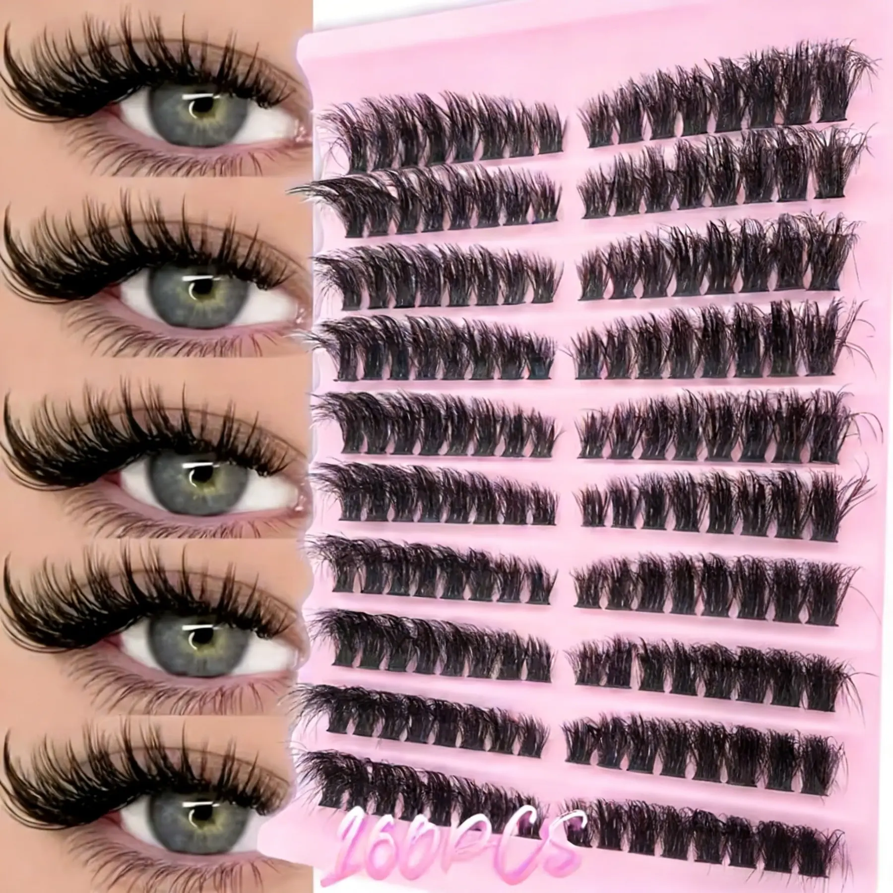 160pcs 100D Thick Gradient Volume False Eyelashes, Classic Eyelash, 0.07Mm Thickness, Fluffy And Wispy DIY Lash Clusters, Mixed Length Eyelash Extensions 10-18Mm, Easy to Apply, Reusable, Suitable for Beginners