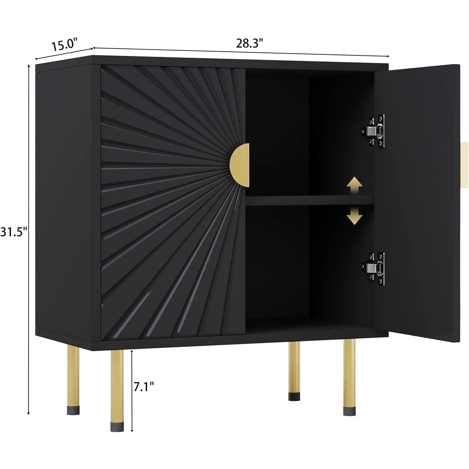Black Accent Storage Cabinet with Decorative Pattern Doors Gold Handle Legs, Accent Buffet Sideboardt for Hallway, Kitchen, Living Room